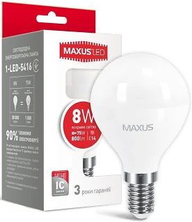 Лампа светодиодная шар 6Вт  220В Е14 3000K Maxus  1-LED-543