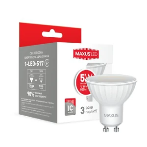 Лампа светодиодная MR16 5Вт  220В GU10 3000K Maxus  1-LED-717/517