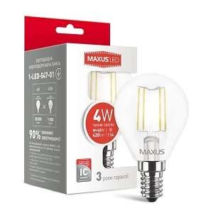 Лампа Filament светодиодная шар  4Вт  220В Е14  3000K Maxus'  1-LED-547-01