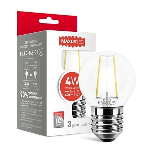 Лампа Filament светодиодная шар  4Вт  220В Е27  3000K Maxus'  1-LED-545-01