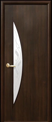 Дверь  Модерн Р каштан Луна (стекло сатин и рисунок3) ПВХ DeLuxe Новый стиль