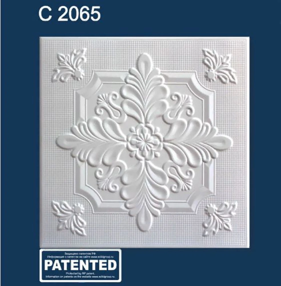 Плитка потолочная пенополистирольная C2065 Белые Вензеля Solid 1м2