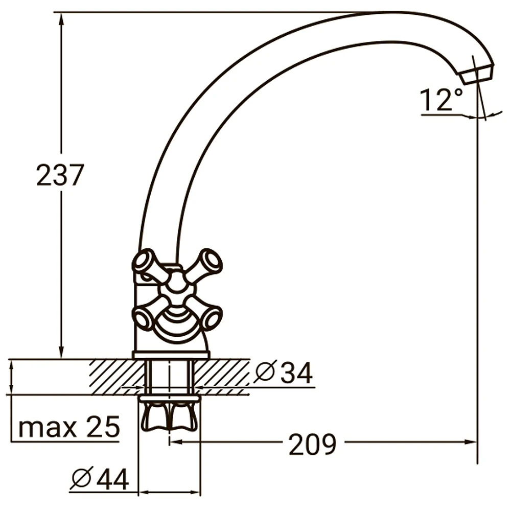 Смеситель PL 1/2 для кухни гусак ухо на гайке Aquatica PL-4В155C (9777110)