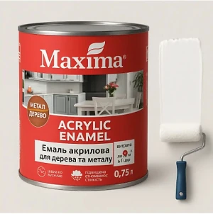 Эмаль акриловая Maxima 0,75 л (для дерева и металла) белая глянцеваяя