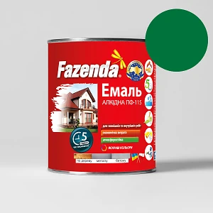 Краска FAZENDA 0.9кг зеленая (эмаль алкидная ПФ-115 по металлу и дереву)
