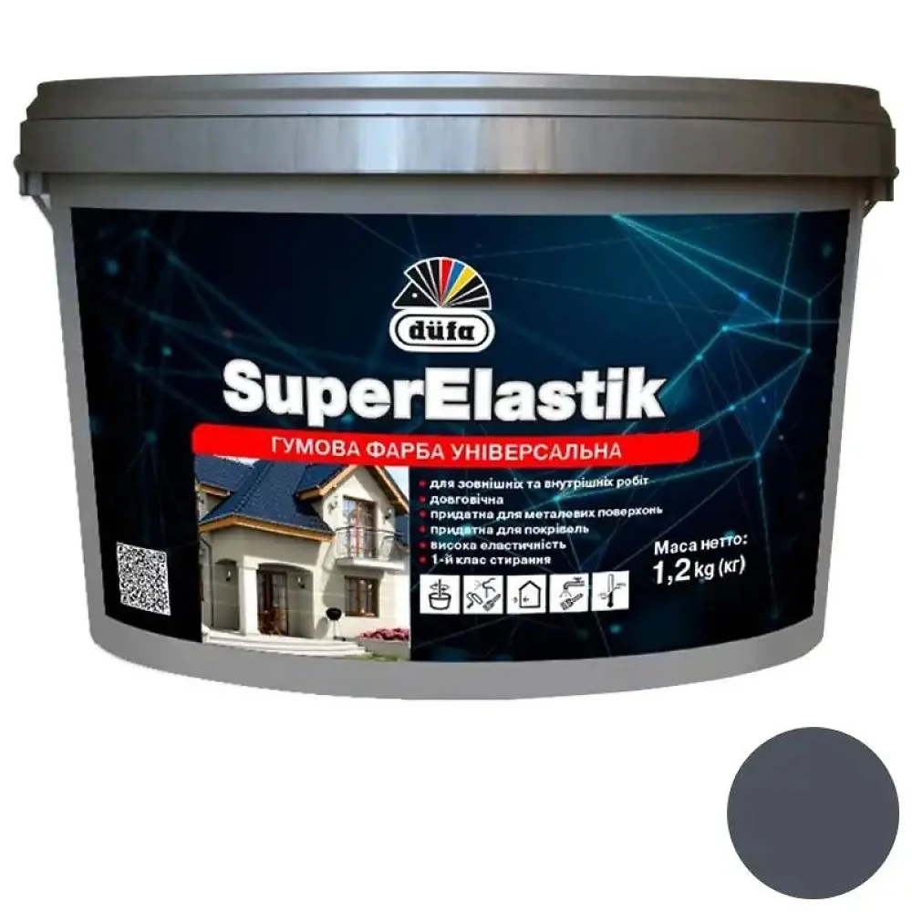 Фарба гумова SuperElastik Сіра Графіт матова (оцинковка, шифер, дерево) 1л 1,2кг