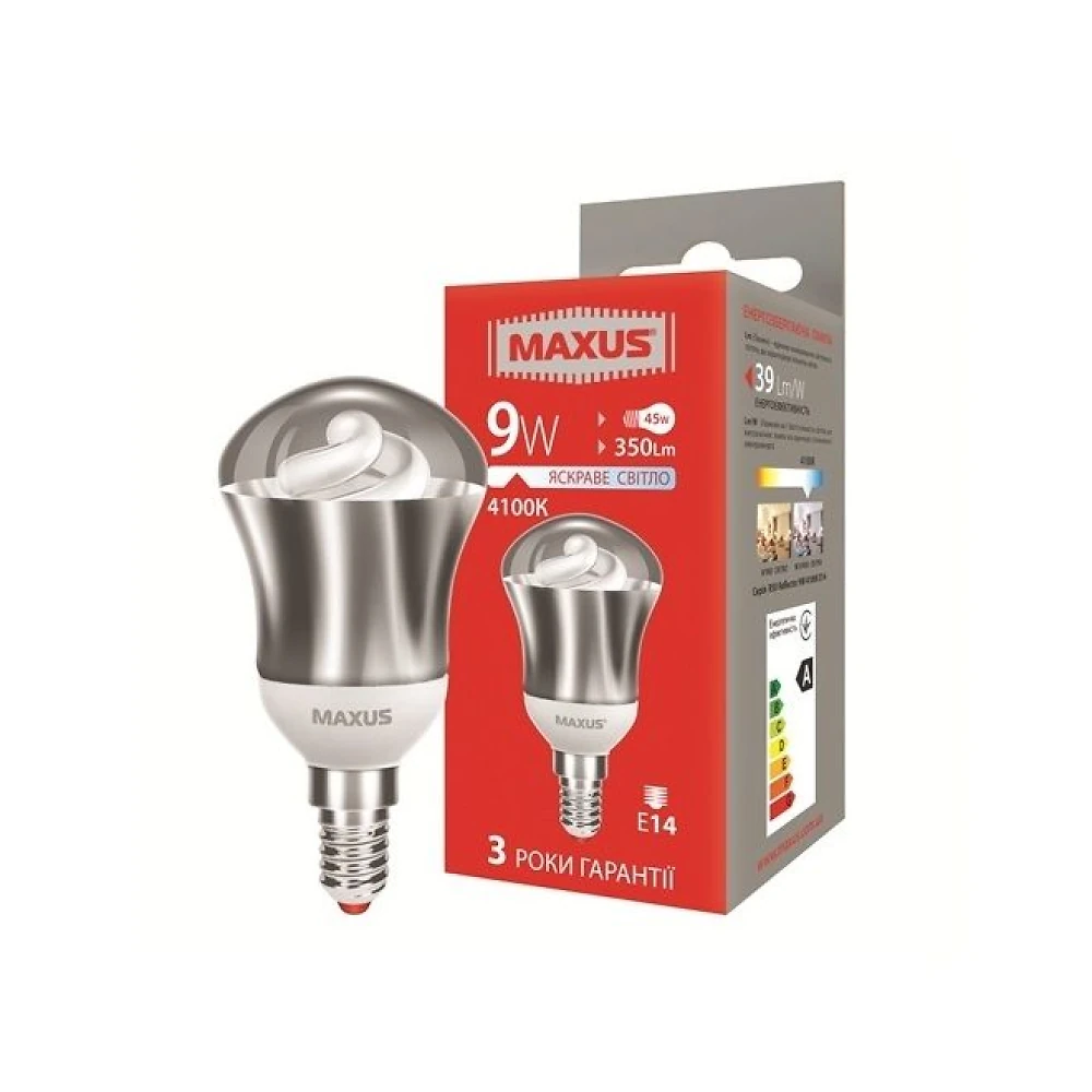 Лампа энергосберегающая R50  9Вт  220В Е14 4100K 'Maxus' Reflector 1-ESL-329-1 (гарантия три года)