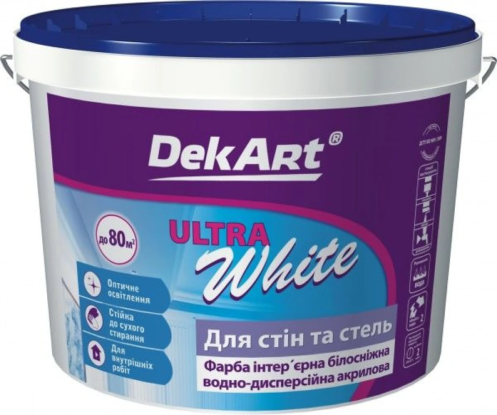 Краска водно-дисперсионная DekART для стен и потолков Ultra White  9 л 12,6 кг