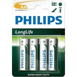 Батарейка пальчиковая Philips Longlife солевая LR06 AA blister 4шт, 1шт