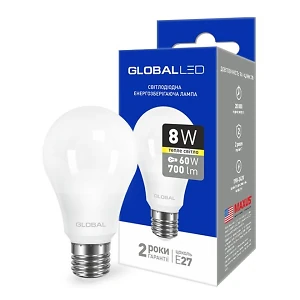 Лампа светодиодная  8Вт  220В Е27 3000K Global 1-GBL-161/261 (гарантия два года)