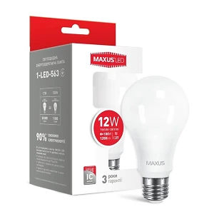 Лампа светодиодная  12Вт  220В Е27 3000K Maxus' 1-LED-563 (гарантия три года)