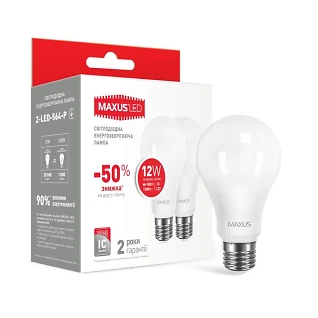 Лампа светодиодная  12Вт  220В Е27 4100K Maxus' 2-LED-564/778(набор 2шт) (гарантия два года)