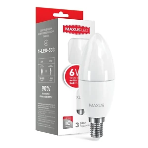 Лампа светодиодная свеча 6Вт  220В Е14 3000K Maxus 1-LED-533