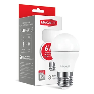 Лампа светодиодная шар 6Вт  220В Е27 3000K Maxus  1-LED-541