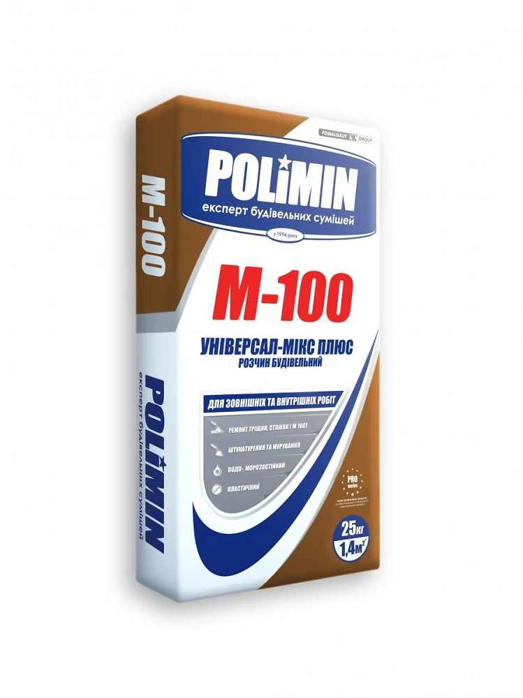 Смесь цементно-песчаная Polimin М-100 Раствор строительный 25кг