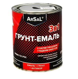 ГРУНТ-ЕМАЛЬ 3в1 по металу антикорозійна ARSAL МОЛОТКОВА 0,9л чорний