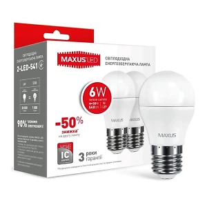 Лампа светодиодная шар 6Вт  220В Е27 3000K Maxus  2-LED-541 (набор 2шт) (гарантия три года)