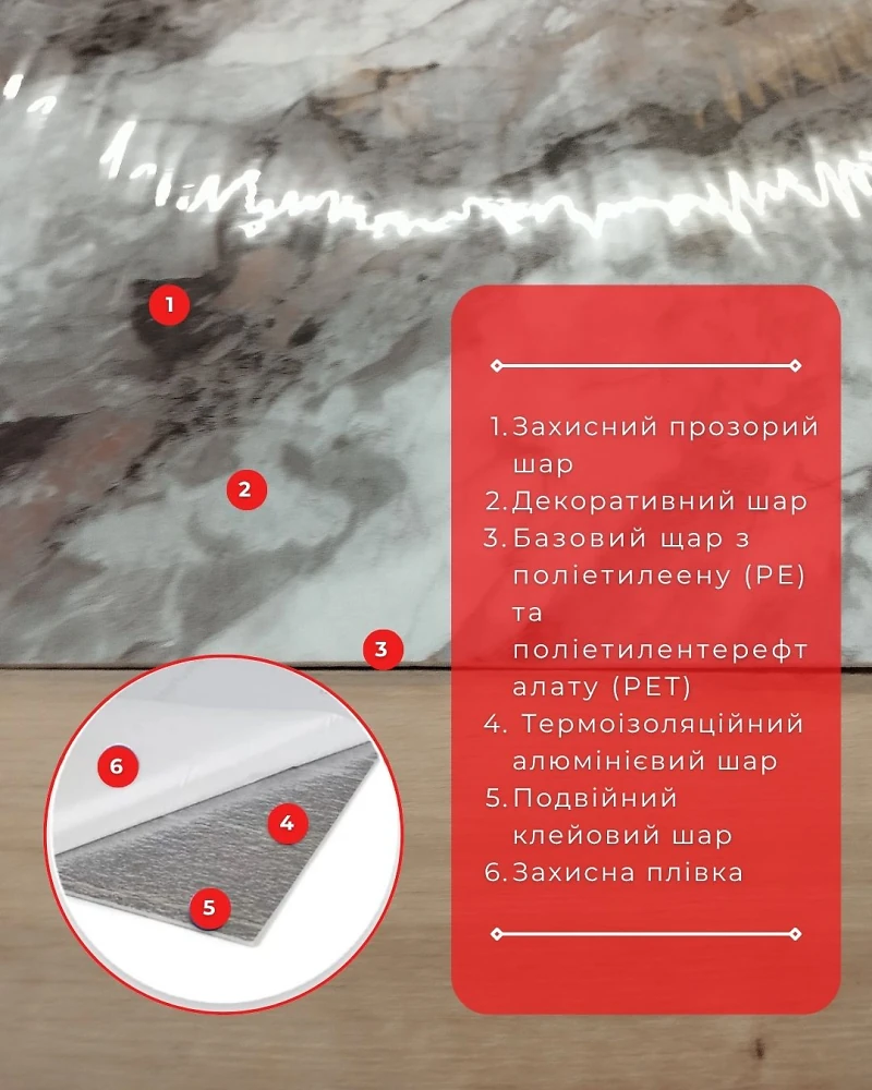 Самоклеющаяся плитка 600*3000 мм в рулоне (бело-коричневый мрамор) YH-018