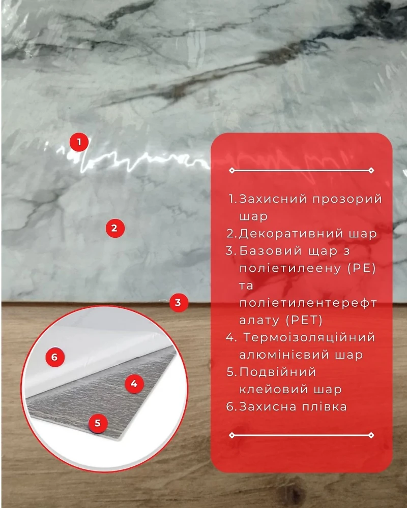 Самоклеющаяся плитка 600*3000 мм в рулоне (серо-белый мрамор) YH-007