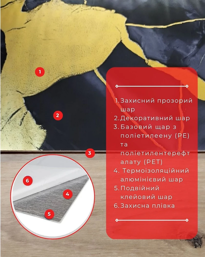 Самоклеющаяся плитка 600*3000 мм в рулоне (черный мрамор с золотом) YH-G04