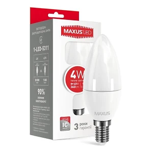 Лампа светодиодная свеча 4Вт  220В Е14 3000K Maxus 1-LED-5311 (гарантия три года)