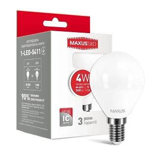 Лампа светодиодная шар 4Вт  220В Е14 3000K Maxus 1-LED-5411
