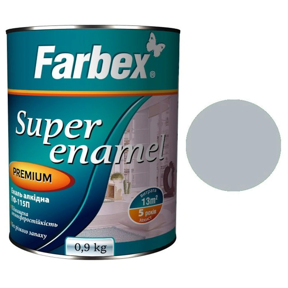 Эмаль ПФ-115 Farbex Светло-серая  0,9 кг
