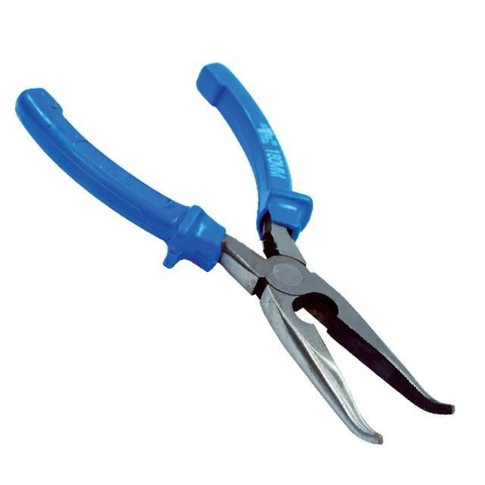 Щипцы (длинногубцы) изогнутые 160мм пласт. синие ручки, покрытие Polished Intertool HT-0124
