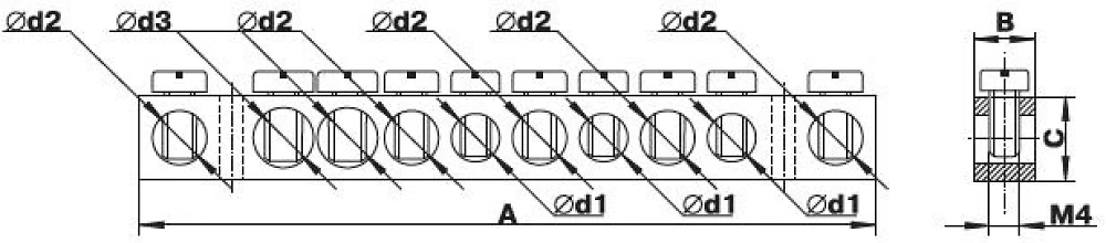 Нулевая шина 6х9 10/2 отверстий