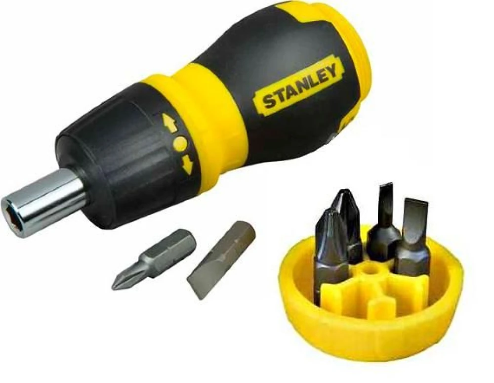 Отвертка универсальная (1/4), с трещеткой, магнит  6 бит  Stanley Multibit Stubby 0-66-358