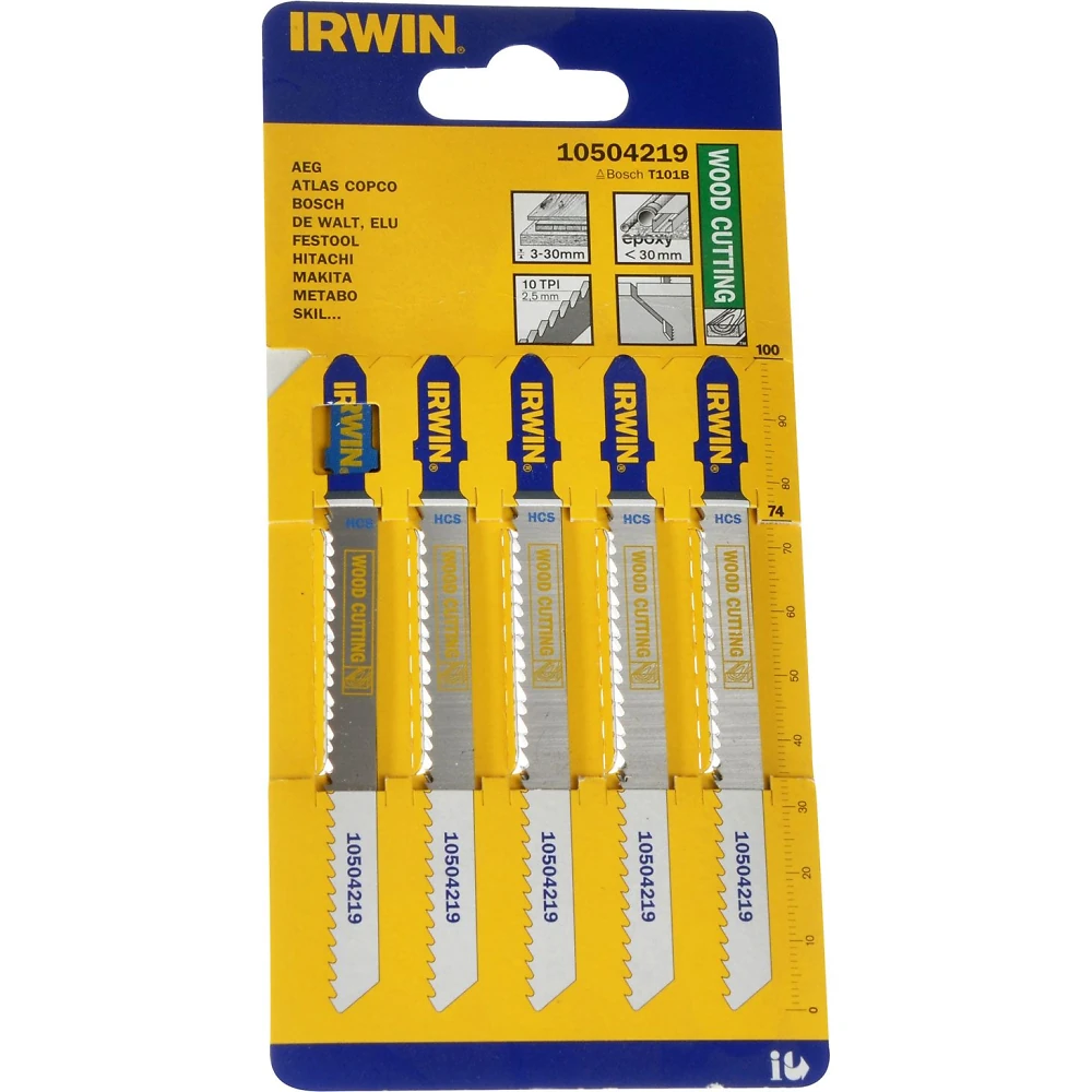 Полотно на эл.лобзик (пилка) по дереву,  ДВП, ДСП,   10-100мм Irwin T101B